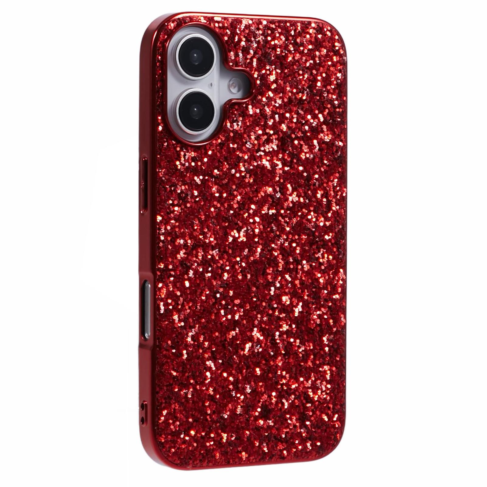 

For iPhone 16 Plus Case TPU+PC Sparkling Glitter Phone Back Cover Red