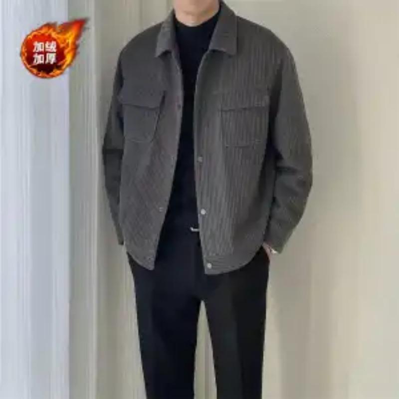 Corduroy Jacket Men's Autumn Winter Workwear Lapel Loose Velvet  Solid Color Clothing