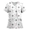 Women's Fashion Printed Short Sleeve V Neck Pattern Tops Pocket Working T-shirts