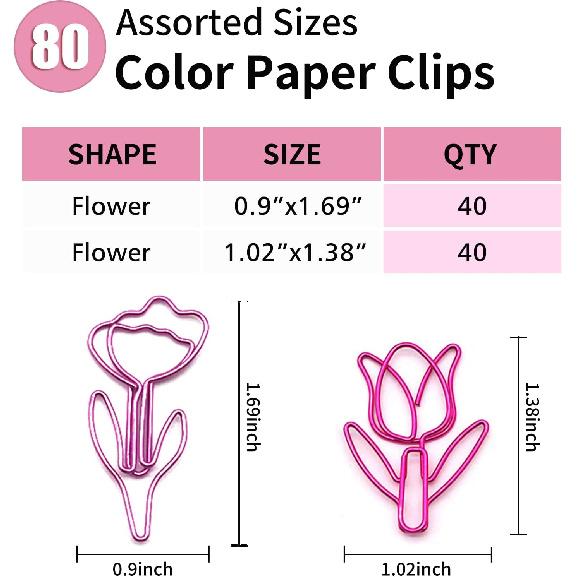80 Pcs Cute Flower Paper Clips Set, Floral Paper Clips for Office Supplies Organization (Flower Shape 1)