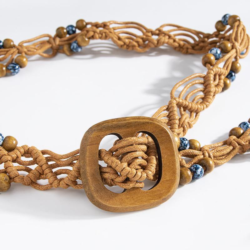 Bohemian Rope Waist Belt Handwoven Cotton Linen Folk Style For Vacation And Daily Use