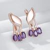 Shiny Purple Natural Zircon English Earrings For Women Fashion  Rose Gold Color Crystal Flower Daily Fine Jewelry