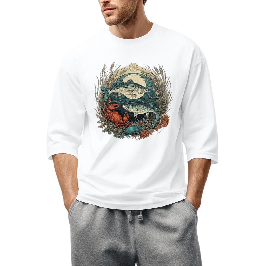 Men'S Round Neck Three-Quarters Sleeve Top Casual Fashion T-Shirt