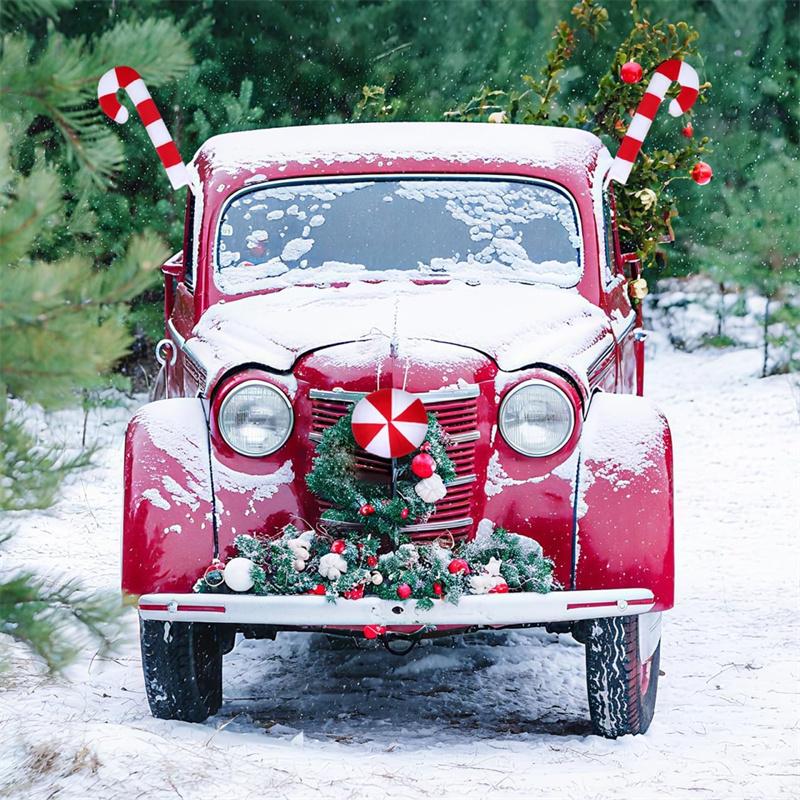 Christmas Car Accessories Reindeer Antlers Nose Set Candy Cane Design Easy Install Durable Fabric Car Decoration For Xmas