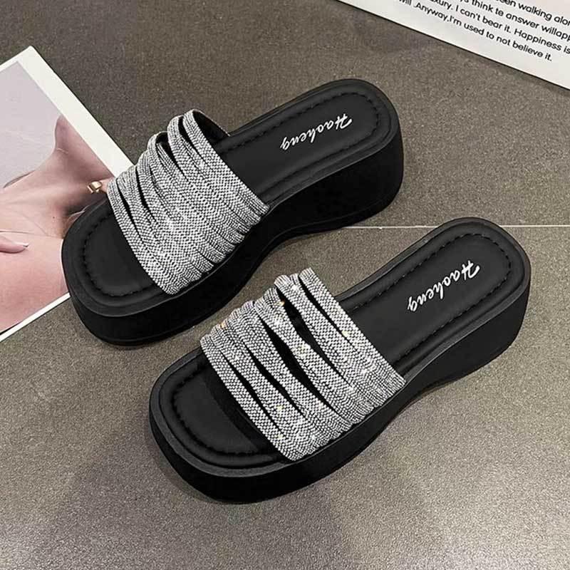 Stylish Summer Platform Sandals For Women With Sparkling Rhinestones And Comfortable Fit