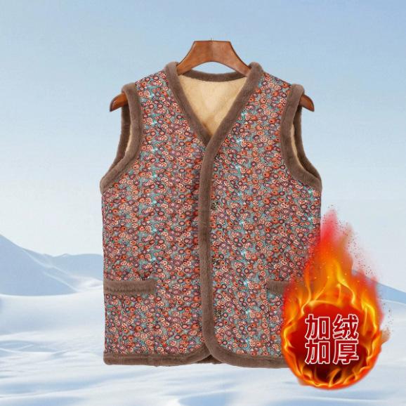 Women's V Neck Sleeveless Vest Slim Fit Casual Floral Print Fleece Lined Waistcoat