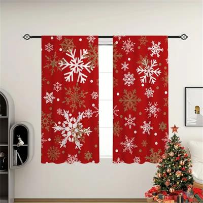 2 piezas, Cortinas translúcidas de copo de nieve rojo navideño, Decoración de ambiente festivo para sala de estar dormitorio, Protección solar y de la privacidad