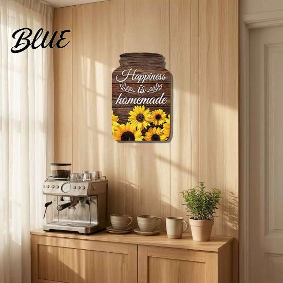 Indoor Wall Decoration Pieces Mason Jar Shape Decoration, Wooden Art with Sunflower Print, Decorative Wood Panels Retro Rustic Hanging Decor