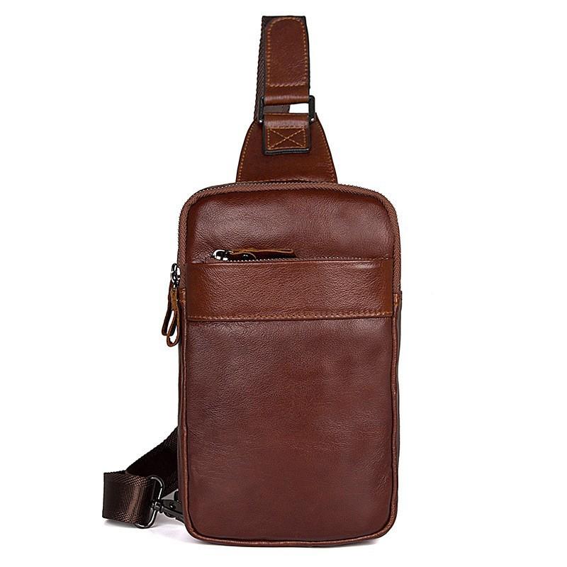 

Casual Leather Men s Chest Bag, Anti-theft Large Capacity Single Shoulder Crossbody Bag, Top Layer Cowhide Men s Bag