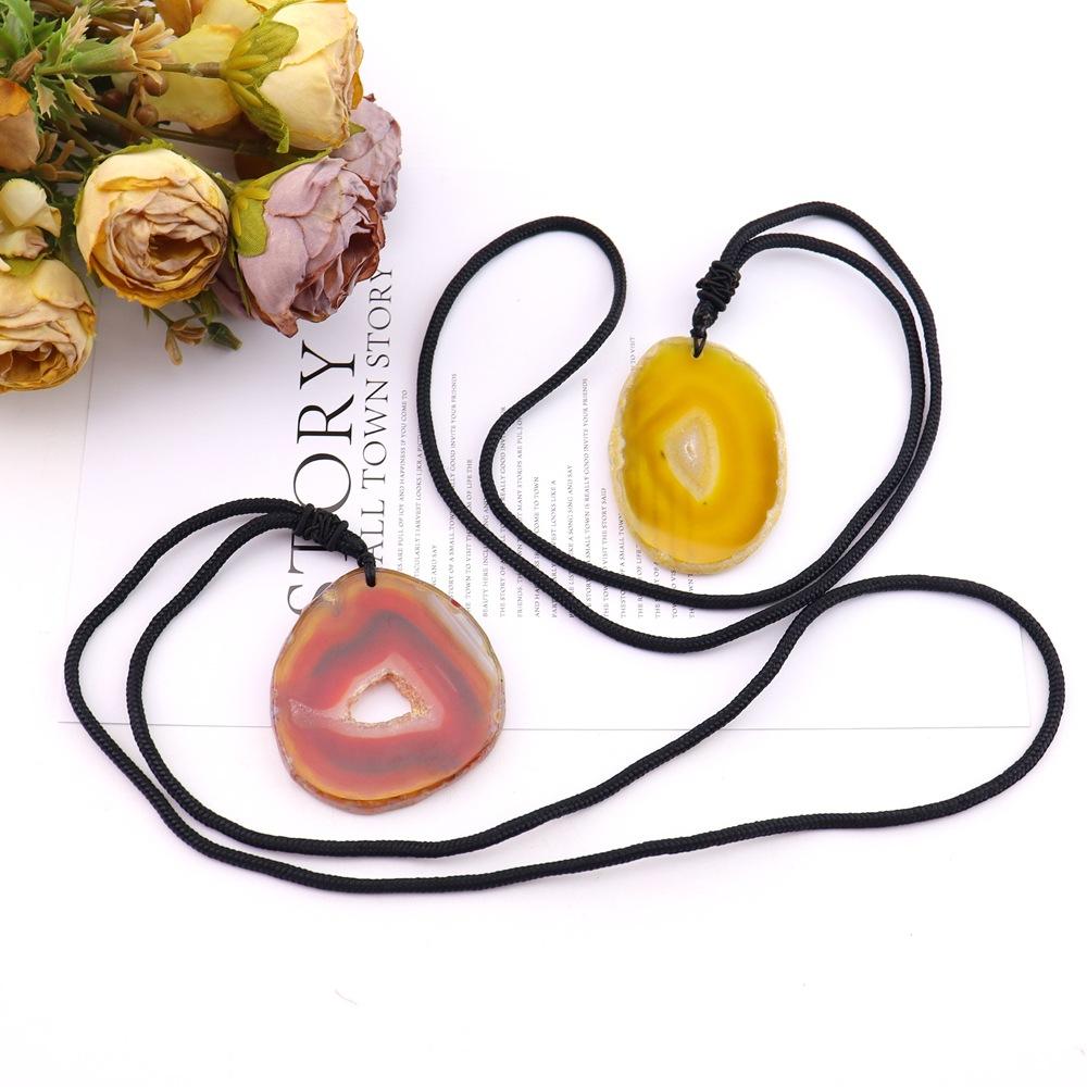 Natural Agate Sheet Rough Stone Pendant Irregular Agate Rough Stone Necklace Pendant Colored Natural Stone Sweater Chain