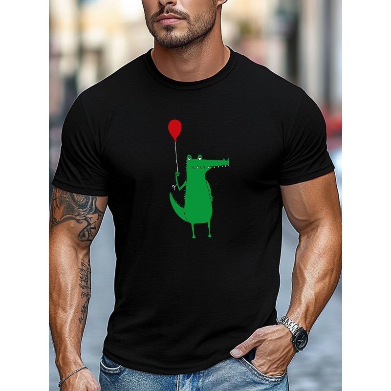 Men s Crocodile with Balloon Pattern Summer Casual Round Neck Short T-Shirt S