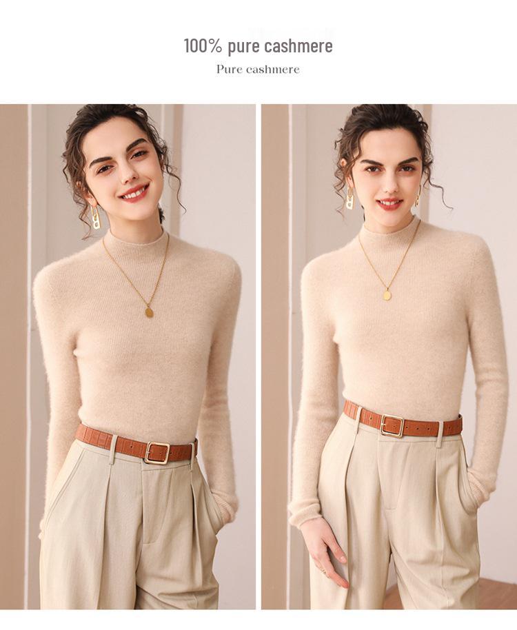 Women's 100% Cashmere High Neck Slim Fit Pullover Sweater