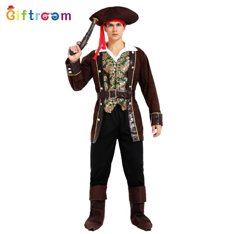 Masquerade New Deluxe Deep Coffee Pirate Suit Adult Male Cosplay Party Costume
