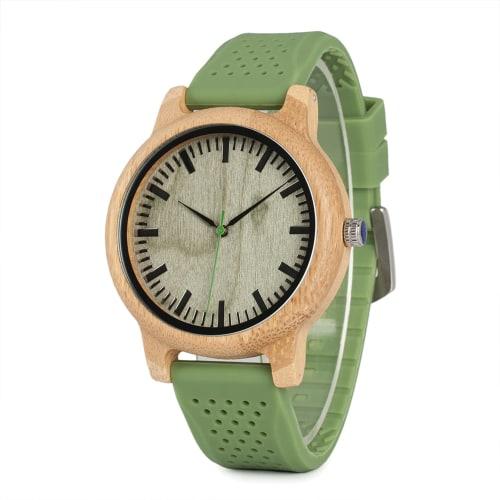 

BOBO BIRD B06 Green Wooden Watch with Silicone Band and Sony Japan Quartz Movement for Men and Women