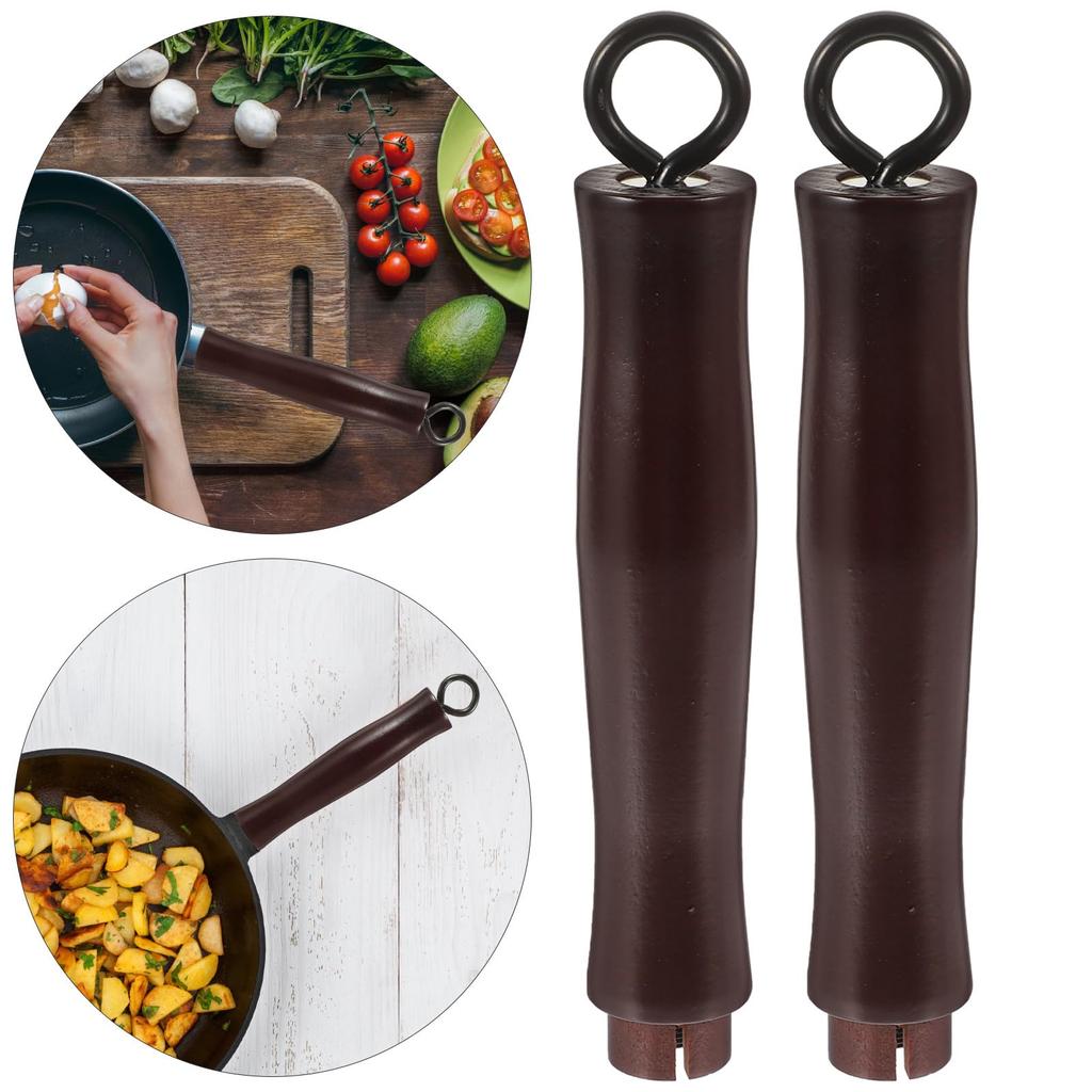 Beavorty Wooden Pot Handles, Set of 2, Heat-Resistant, Covered, Wok Handles, Replacement Non-Slip Pull-Out Handles, Kitchen Utensils, 19.00x3.00cm