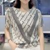 Women's Clothing Summer Fashion Rhinestone Print Elegant T-shirts Casual O Neck Short Sleeve Loose Pullover Tops Camisetas