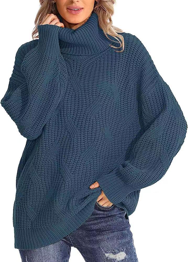 2026 Autumn/Winter Women's Loose High Neck Cable Knit Sweater Pullover