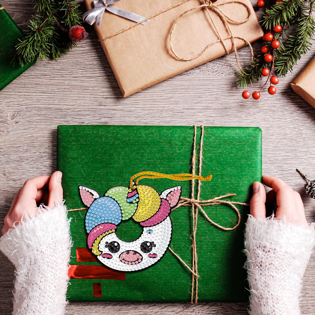 10 peças de pingentes de pintura de diamante em forma especial broca 5D faça você mesmo ornamento pendurado desenho animado de lado único para crianças adultos presentes de natal