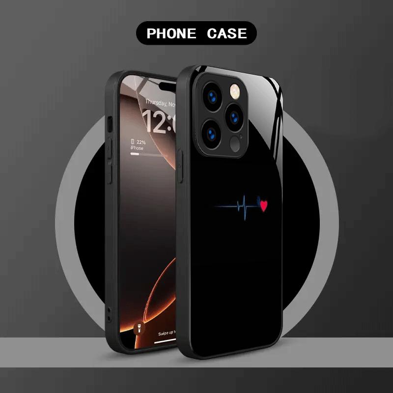 Creative ECG Tempered Glass Phone Case in Black for iPhone 17 16 16ProMax 15 14 13 12ProMax 11 11Pro Anti-drop protection