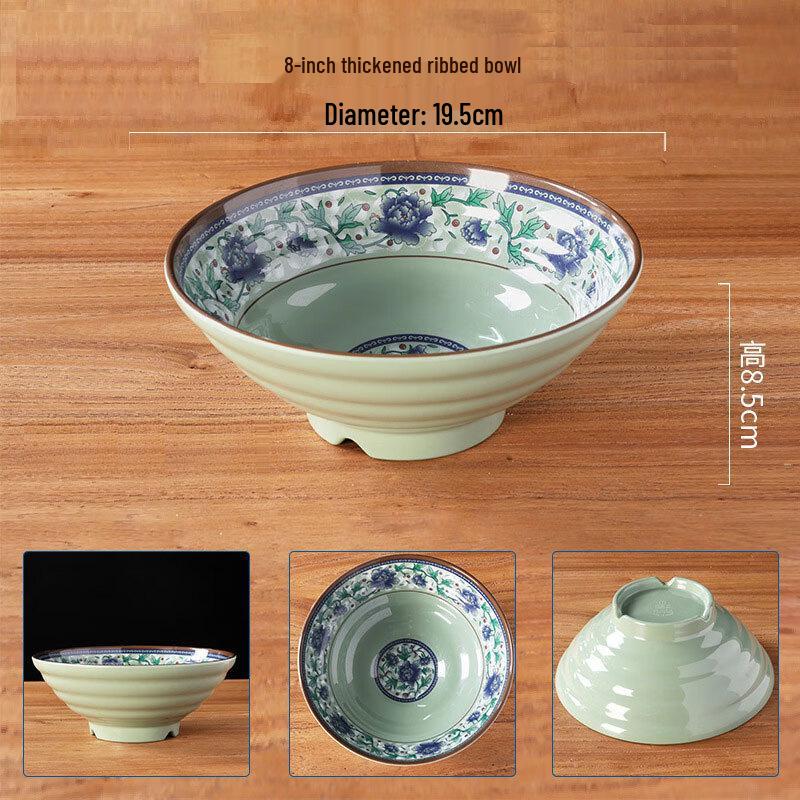8-inch Retro Blue & White Melamine Ramen Bowl Set (5-pack)