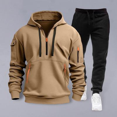 2Pcs/Set Men Sweatshirt Pants Set Hooded Drawstring Long Sleeve Sport Tops Elastic Waist Long Pants Set Solid Color Baggy Tracksuit