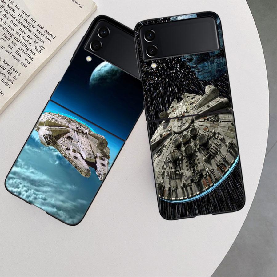 Millennium Falcon in Space Phone Case For Samsung Z Flip 7 6 5G Galaxy Z Flip 5 4 3 Black Hard Cell Cover Luxury PC Shell Coque