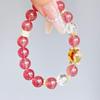 Natural Collectible Grade Strawberry Quartz10mm Women's Bracelet with Yellow Crystal Beads, Original Design