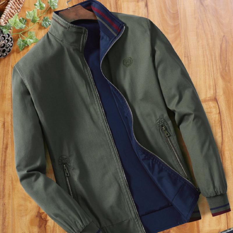 Middle-aged Men's Jackets Spring and Autumn Stand-up Collar Pure Cotton Jackets Dad's Wear Double-sided Casual Men's Thin Jackets