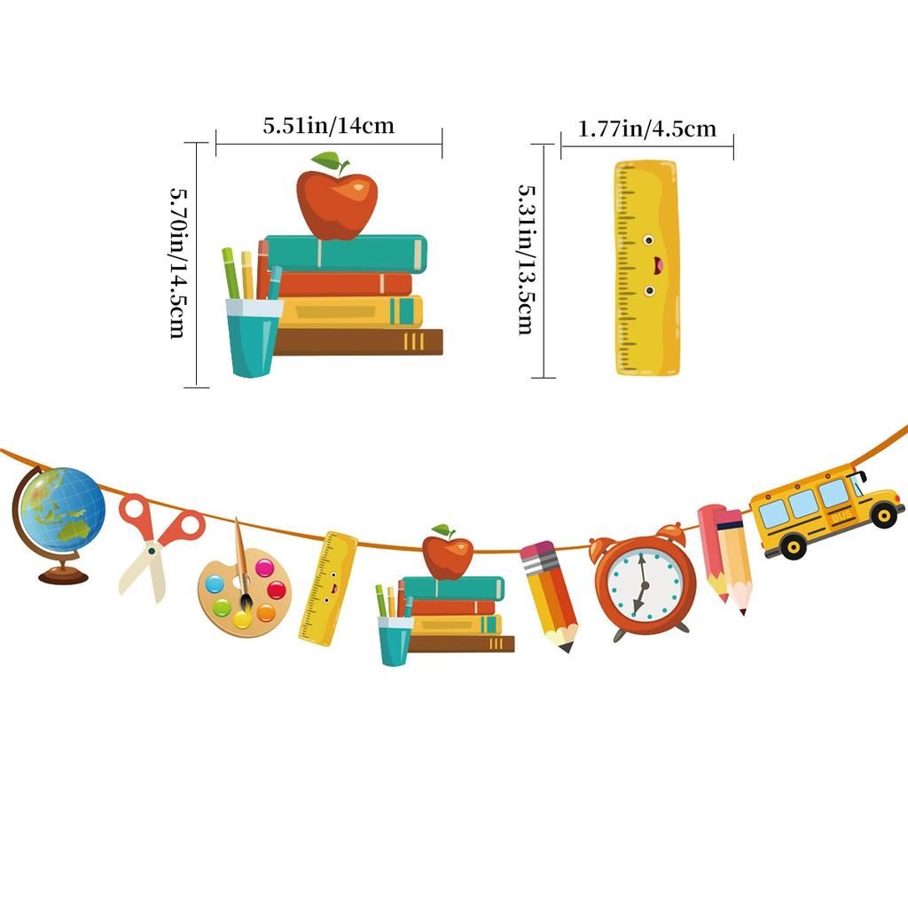 Cartoon Back To School Theme Swirl Hanging Garland Welcome Back Banner First Day of School Blackboard for Classroom Decoration