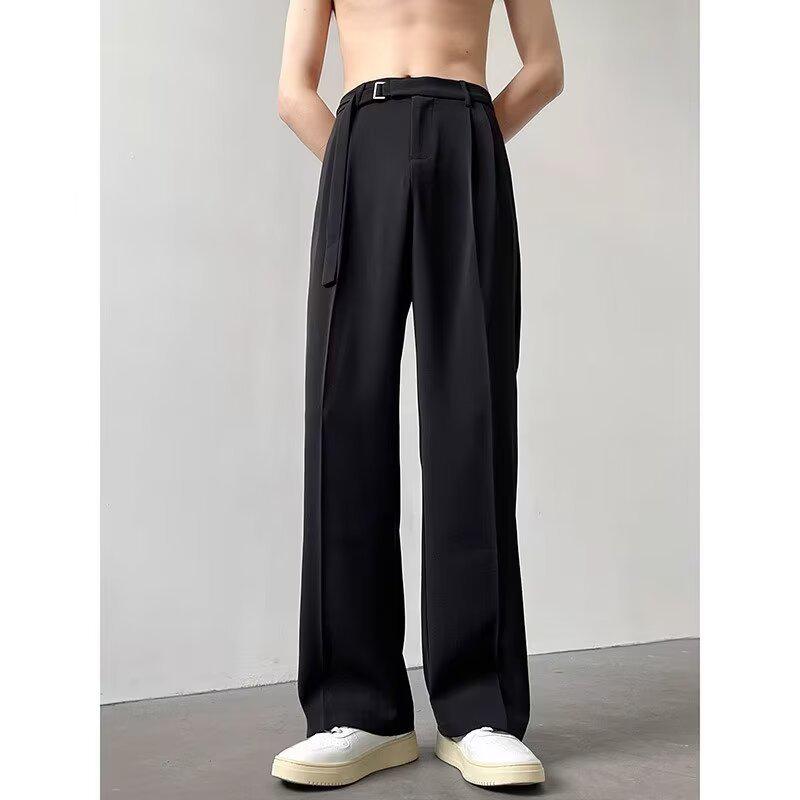 Men's Spring Casual Loose-Fit Black Wide-Leg Trousers - Japanese Style Luxury Draped Pants