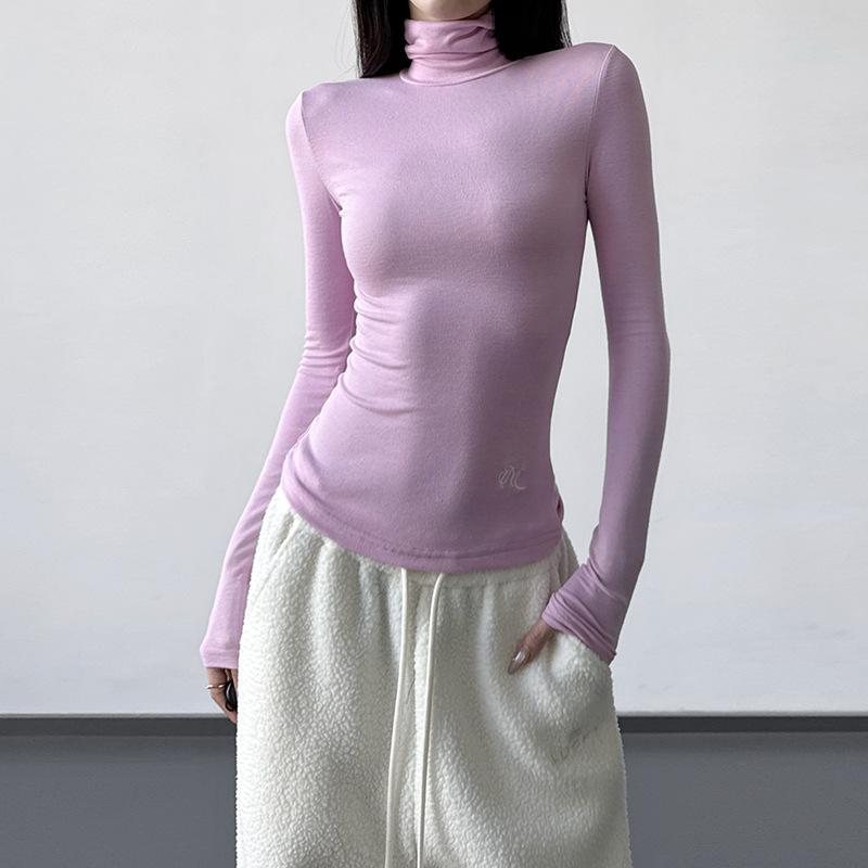 Women s Slim Fit Long-Sleeve T-Shirt, Camel, High-Quality Texture L розовый