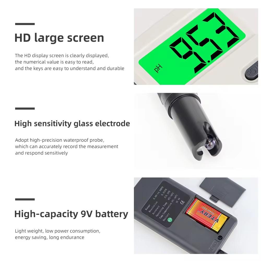 PH Meter High Digital Precision pH Tester Backlight Display Water Quality Tester Laboratory Drinking Water Hydroponics Tank Tool