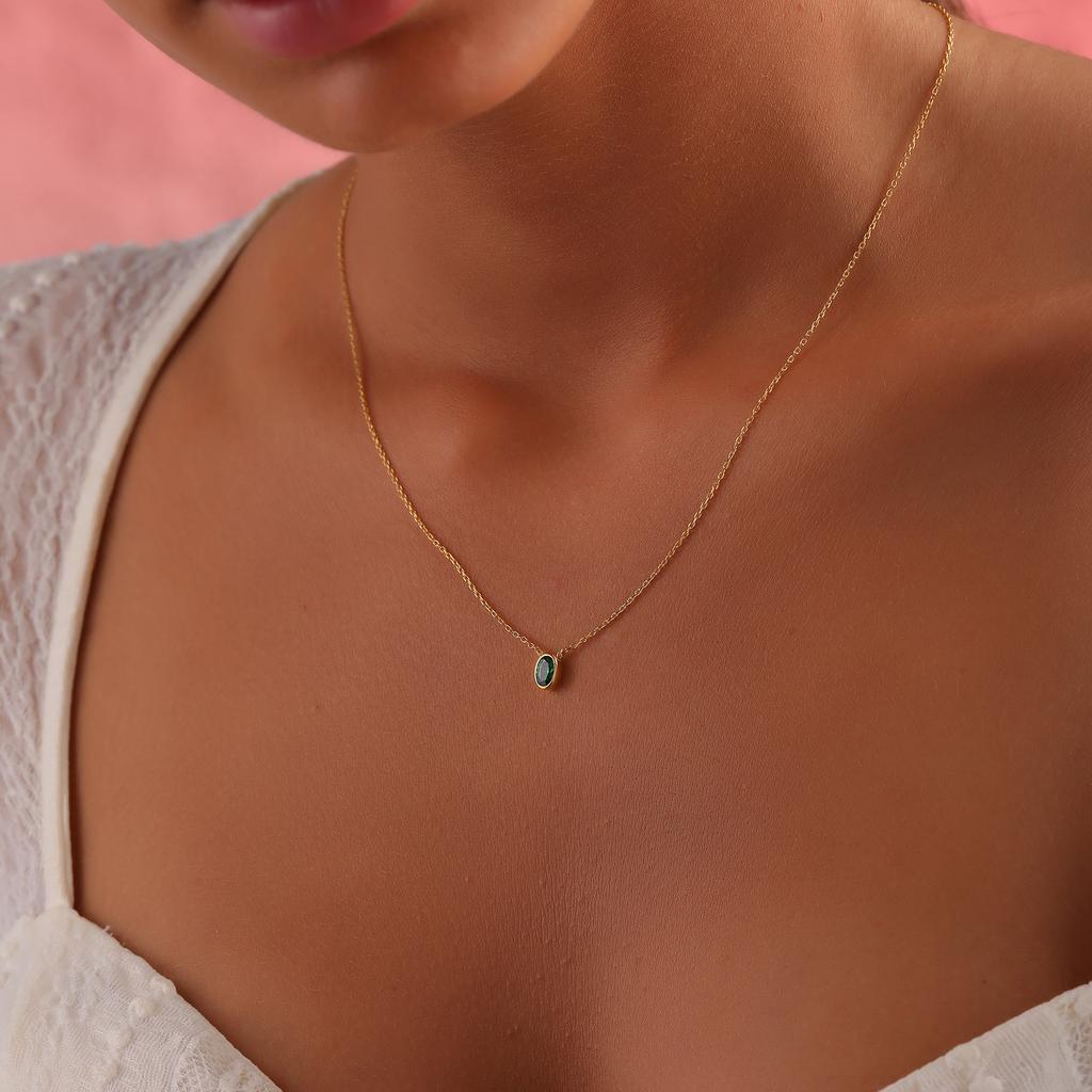 Titanium Steel 12 Birthstone Birthstone Zircon Retro Literary Necklace Clavicle Chain High Color Retention Plated 18K Gold Necklace
