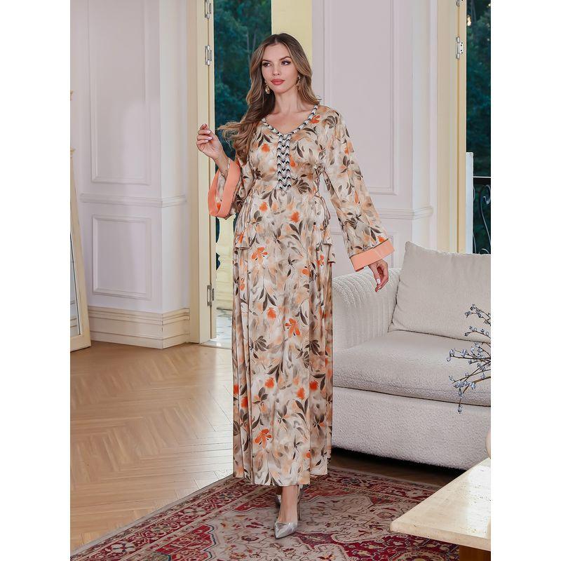 2025 Spring and Summer New Print Robe Elegant Cross-Border Loose Middle East Saudi Arabia Dubai Long Dress Dress