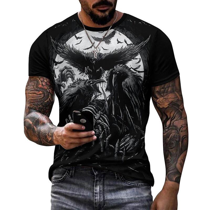 Punk Crow 3D-bedrucktes T-Shirt Dark Mighty Raven T-Shirt Herren Casual Streetwear Damen T-Shirts Casual Birds Graphic Oversized Tops