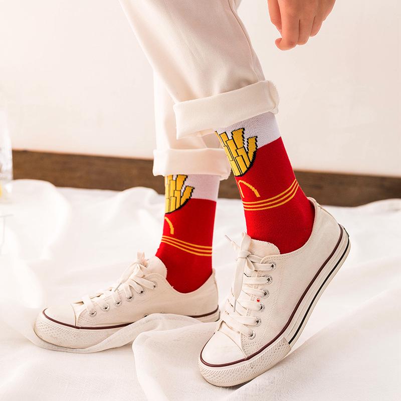 Women Socks Funny Cute Cartoon Fruits Banana Avocado Lemon Egg Cookie Donuts Food Happy Japanese Harajuku Skateboard Socks