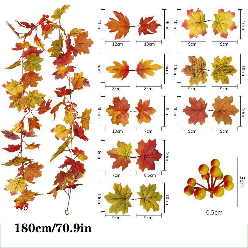 Autumn 180cm Artificial Fall Maple Leaves Garland Hanging Plant Home Party Decor