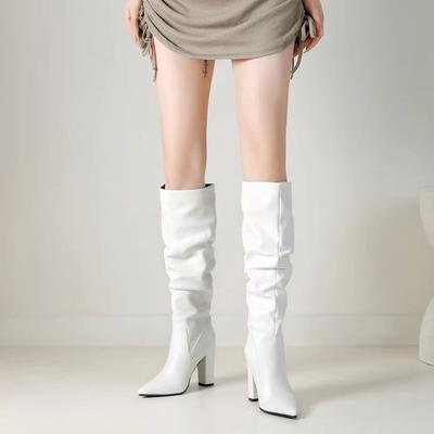 Mode Sexy Winter Damen Hohe Stiefel Mode Spitzschuh Blockabsatz Lange Stiefel Damen Elegant Kniehohe Stiefel Schuhe Botas De Mujer