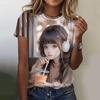 Stampa Cartone Animato Bambina Carina T-shirt da Donna Estate Nuove Maniche Corte T-shirt Moda Larga Street Scollo a O Abbigliamento Donna Top