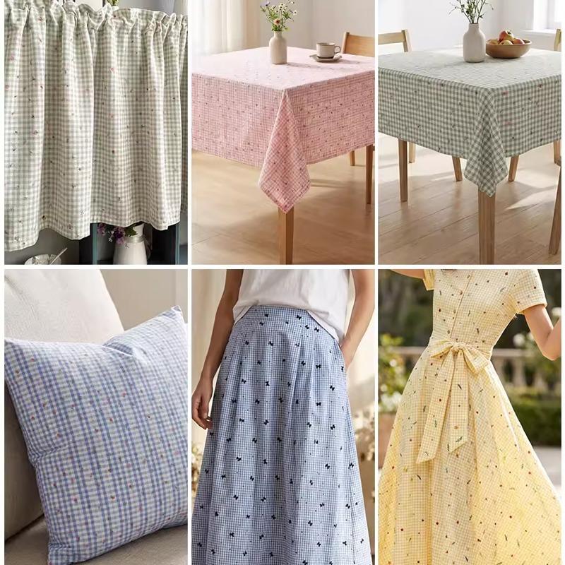 0.5m/1m/2m Grid Floral Printed Jacquard Fabric for Scene Decoration Dresses Curtains Tablecloths Handmade DIY Sewing Fabrics