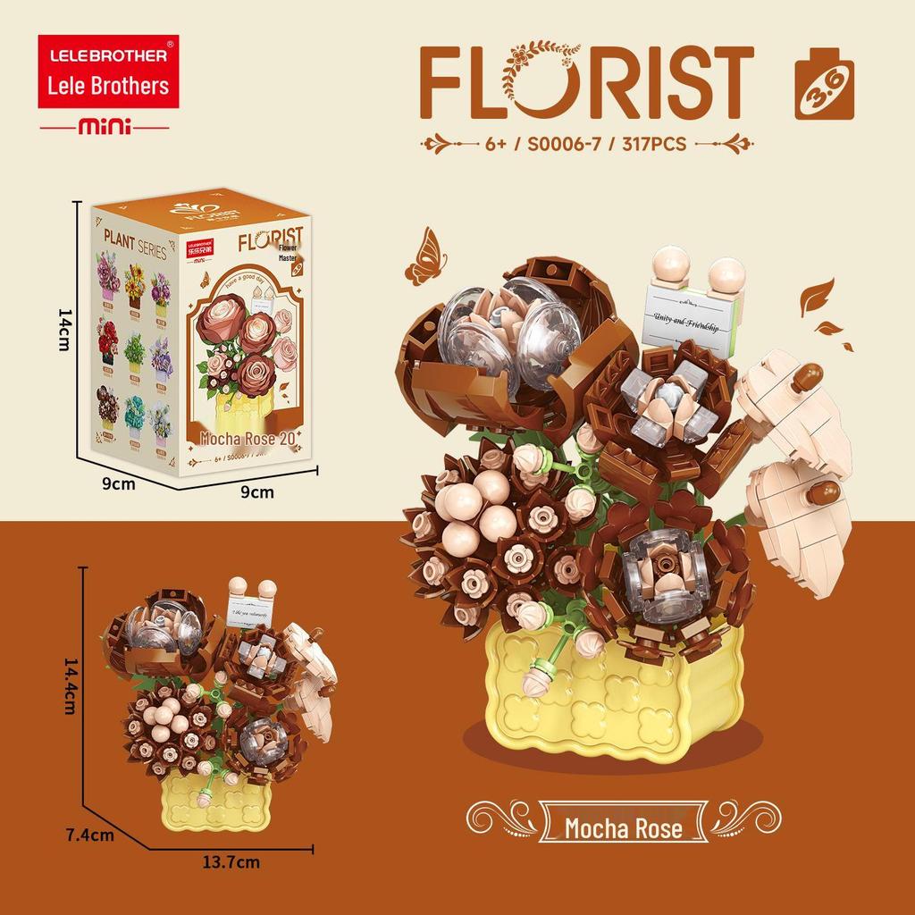 LEGO-kompatibelt Byggesett med Orkidéroseblomst: Floral Whispers Kurvpyntegjenstand, Leke for barn, Gave til jenter og Lærerdagen