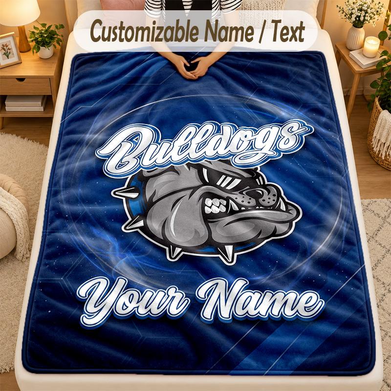 Flannel BlanketCanterbury-Bankstown Bulldogs Custom Name Text Personalized Soft Warm Throw Blanket Home Decor Gift