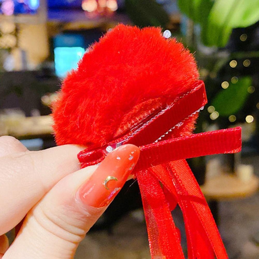 Ball Red Butterfly Children Barrettes Duckbill Clips Chinese Hanfu Hair Clips Festival Hairpins
