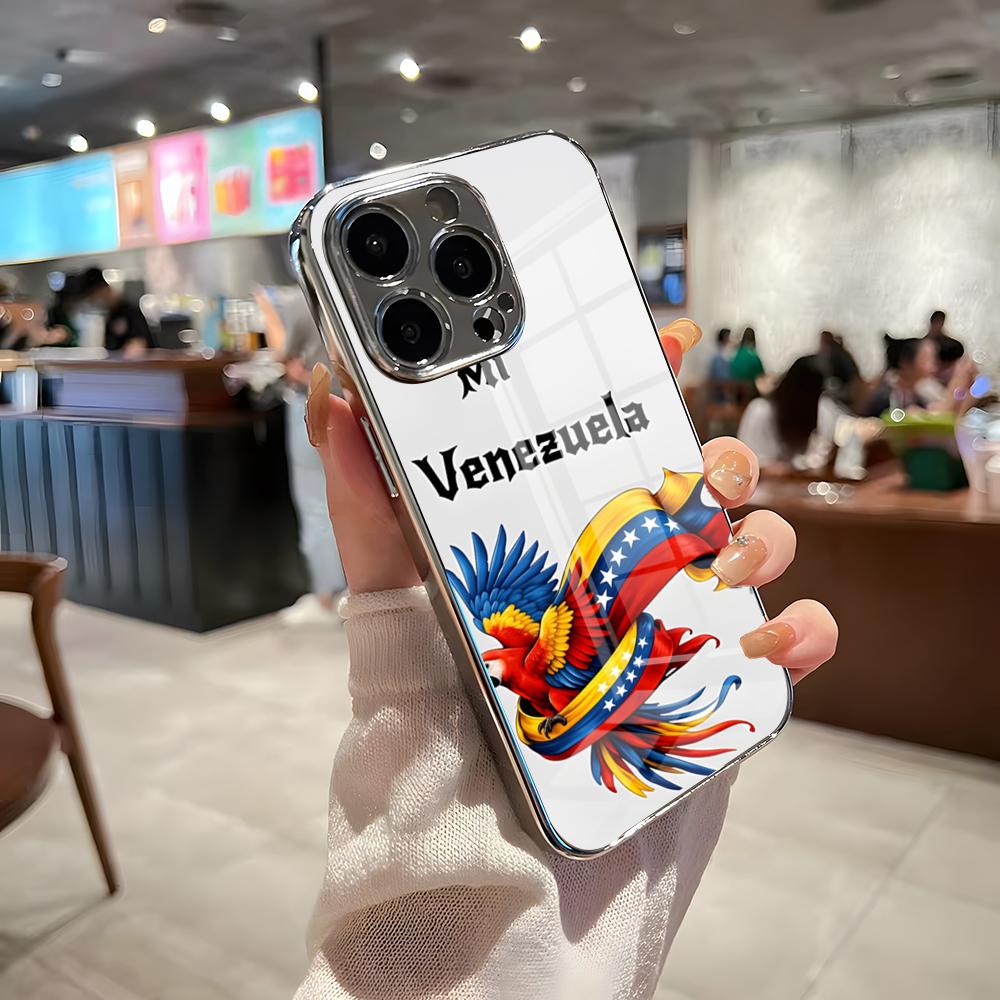 

Venezuela Flag Phone Case For IPhone 17 Pro Max 15 Pro 16 14 Plus 12 13 Mini 11 Pro Shockproof Electroplated Glass Cover iPhone 11