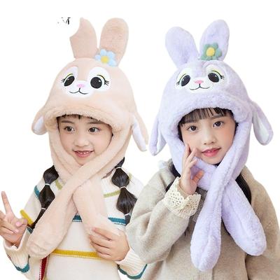 Children's Hats, Ears Move, Cartoon Rabbit Scarves, All-in-one Hats, Boys and Girls, Winter Ear Protectors, Pullovers.