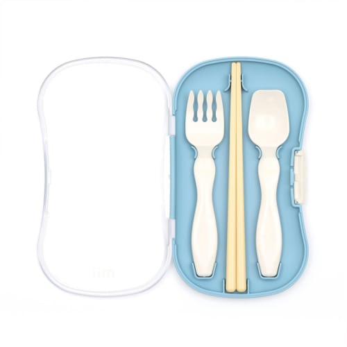 Mii Trio Cutlery Set, Blue, Bento Chopsticks, Children's Chopsticks, Spoon, Fork Set with Case, Made In Japan
