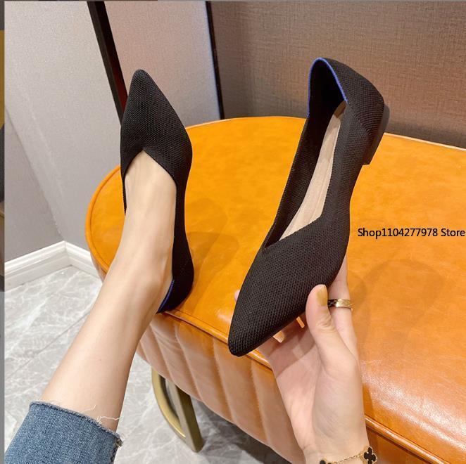 Fashion Spring and Autumn Flat Shoes Fashion Leisure Women's Flat Shoes Loafers Pointed Knitting Elastic Comfortable Boutique Shoes 43
