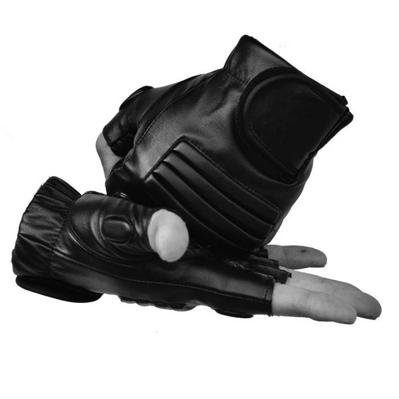 Herren Schwarz Outdoor Halbfinger PU Leder Gym Motorrad Handschuh Sport Schutz Fitness Fahrradhandschuh Fahrhandschuhe Guantes
