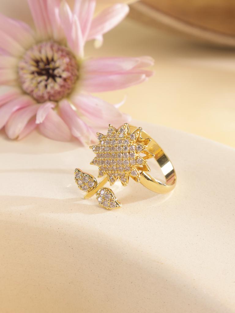 New Light Luxury Adjustable Ring Sunflower Zircon Simple, Fresh, High End Open Ring