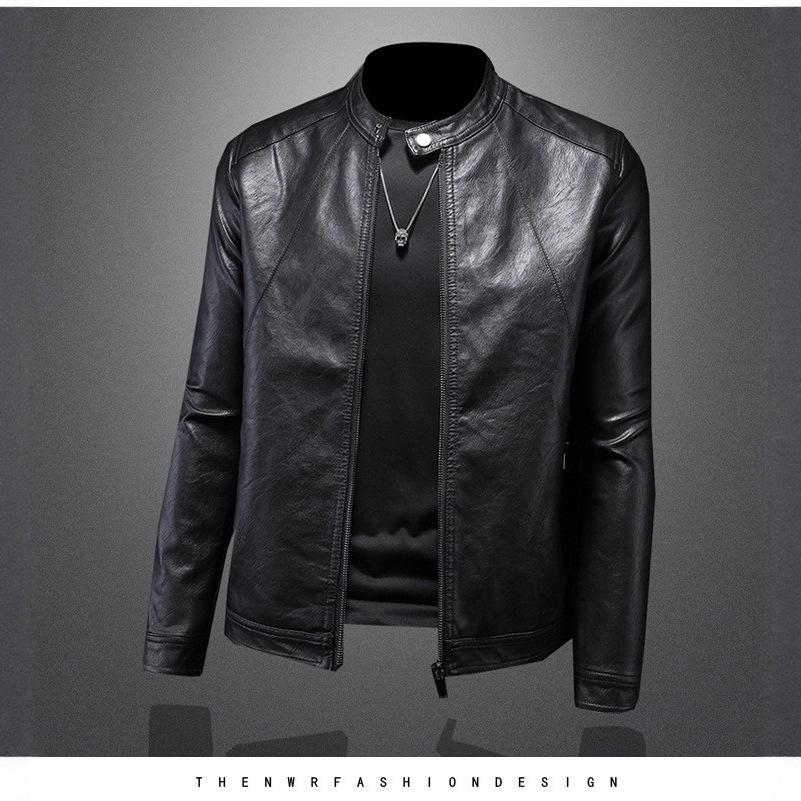 2025 Vår/Höst Herrmode Ståkrage Läderjacka - Ungdom Casual Ytterkläder